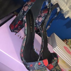 Embroider Navy Blue Heels with assorted flowers